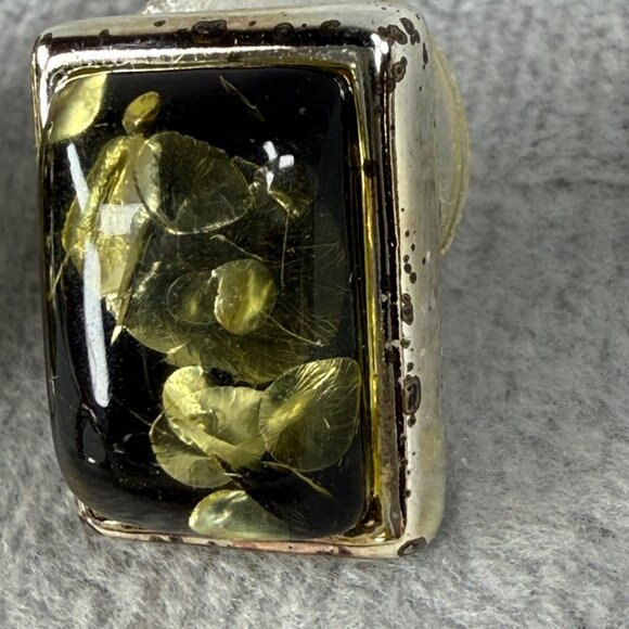 Floral Jewelry Pendant Pierced Earring Set Green Color Center Silver-Tone Frames - Picture 14 of 16